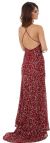 Halter Neck Sequined Long Formal Prom Dress with Train back in Burgundy